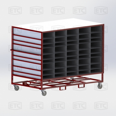 Carrello per ubicazione imballaggi porte scorrevoli